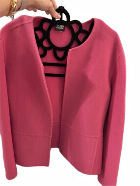 Eileen Fisher Lightweight Boiled Wool High Collar Jacket Pink